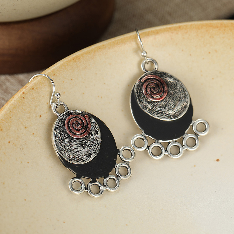Vintage Ethnic Spiral Oval Dangle Earrings