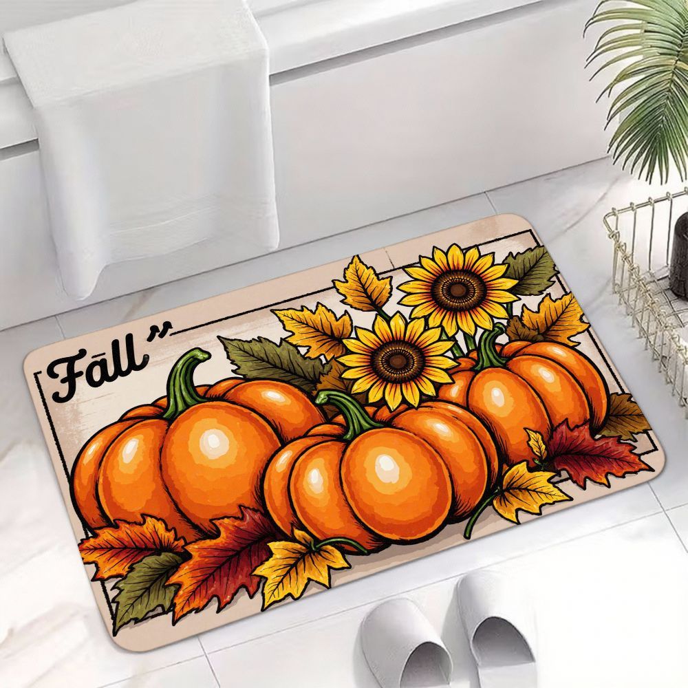 doormat fall pumpkin sunflower door mat non slip absorbent entrance rug seasonal   home decor for kitchen bathroom living room   thanksgiving halloween housewarming gift for  