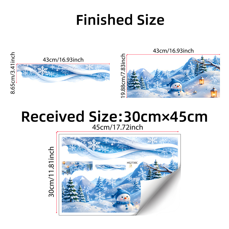 TEMU Winter Snow Scene Toilet Stickers, Snowman Pine Trees Lanterns Blue Snowflakes, Self-adhesive Pvc Wall Decals, For Toilet Tank Cover Xmas Home