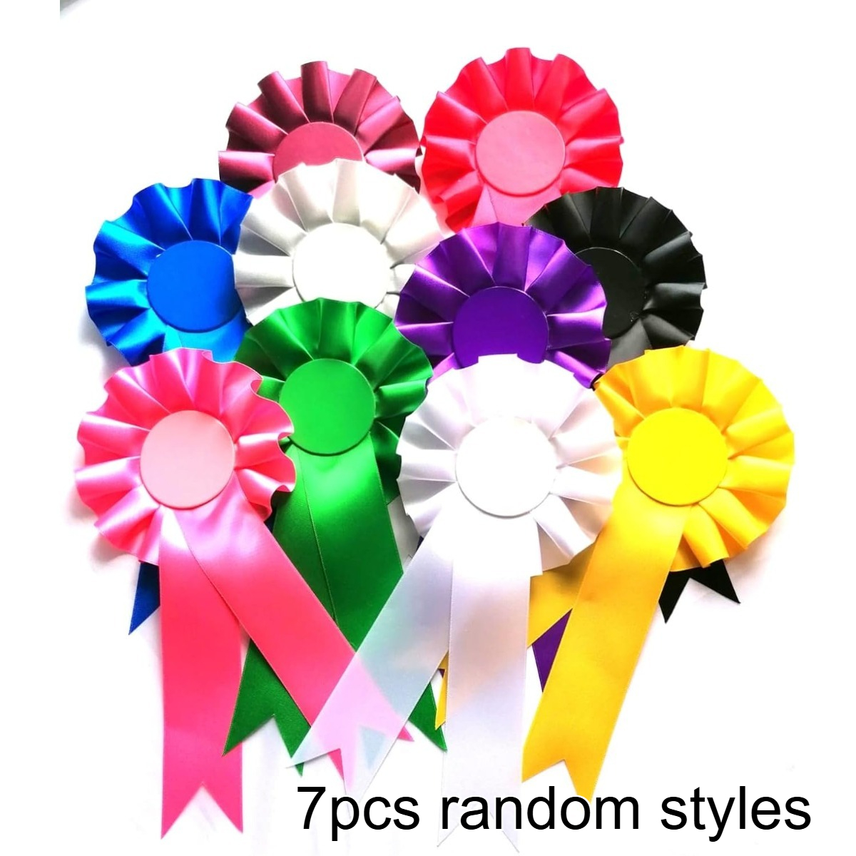 Image of 7pcs 10 Colors Colorful Ribbon Badge - Vitality Horse Chest Flower, Used For Theme Party Decoration, Clothing Accessory Sets And Props, Party Decoration, Ribbon Outfit, Decoration, Badge Ribbon