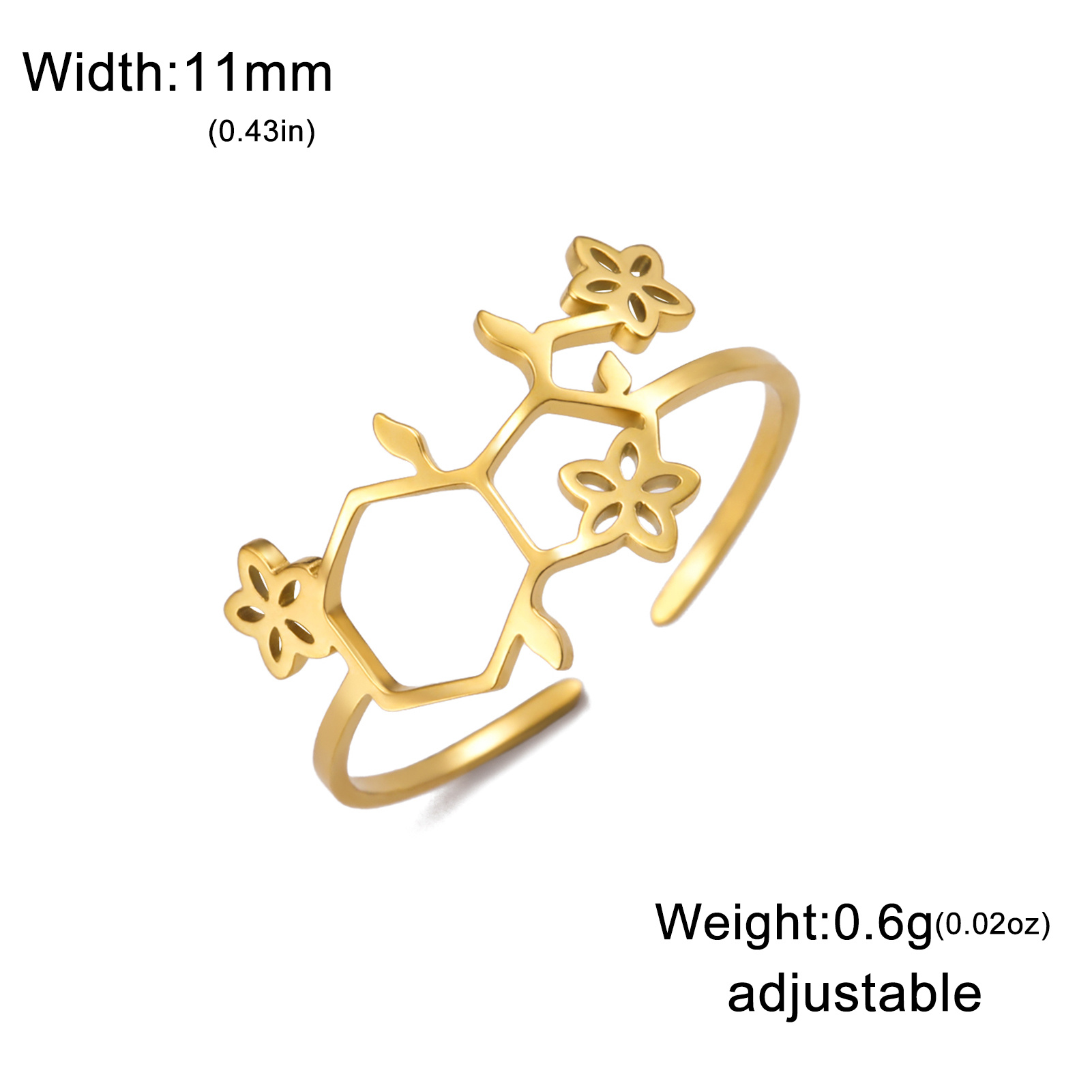 Adjustable Stainless Steel Serotonin Molecule Ring Hypoallergenic Jewelry
