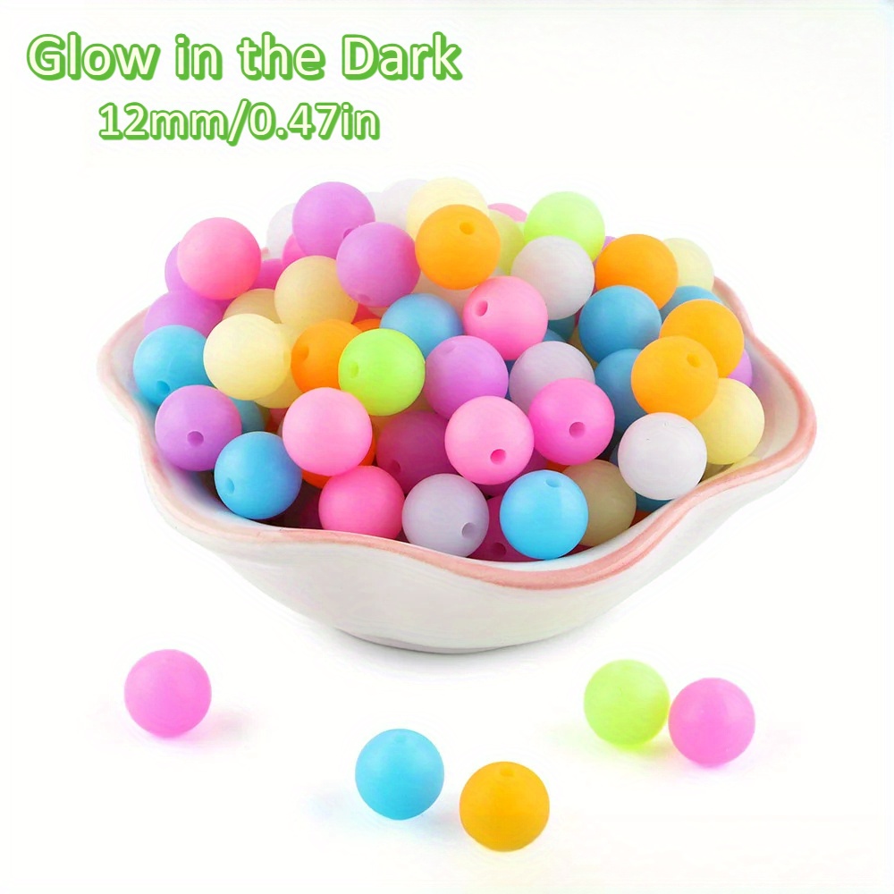 TEMU 50pcs 12/ 15mm Glow In The Dark Silicone Beads Round Luminous Silicone Bead For Jewelry Making Diy Bracelet Necklace