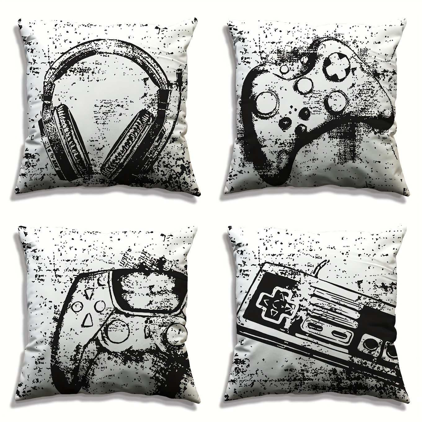 TEMU 4pcs Game Controller Pillowcases, Gaming Gear Elements, Headphone And Controller Suitable For ' Home Decor, Festive Gift, Decorative Pillowcase