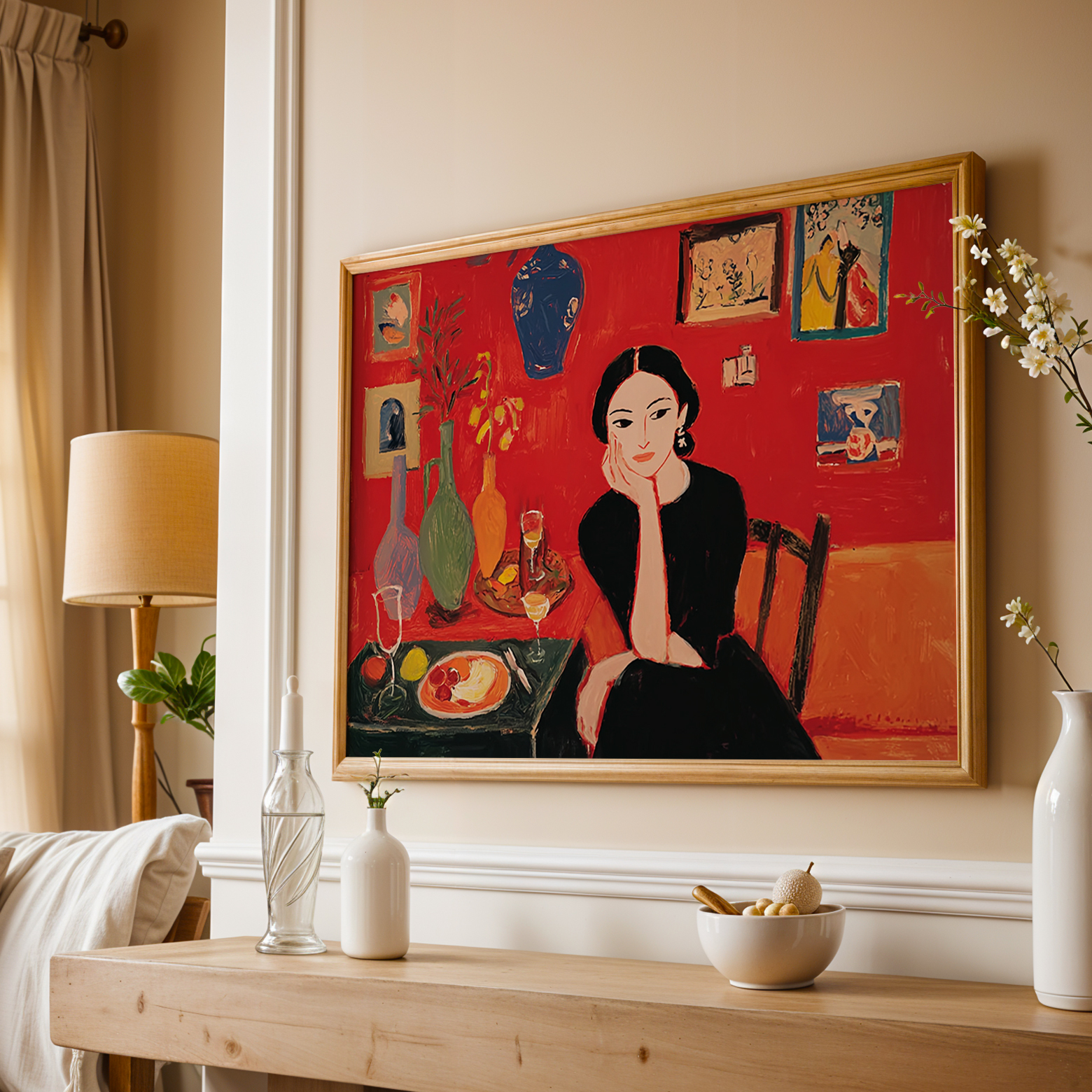 TEMU 1pc Abstract Female Figure Oil Painting Art Print - Red & Female Form Wall Decor, Modern Frameless Canvas Poster Suitable For Living Room,