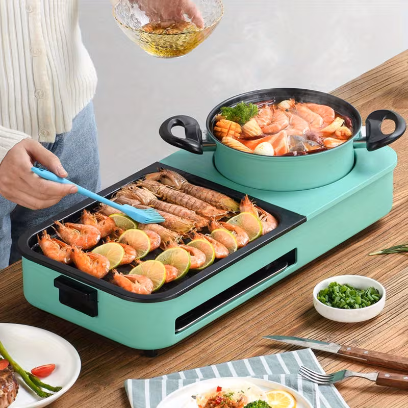eu plug 2in 1 electric grill hot pot premium non stick pan powerful multi function boiler versatile for korean bbq and soup ideal for 3 6 people essential kitchen accessories removable and washable Product details 1