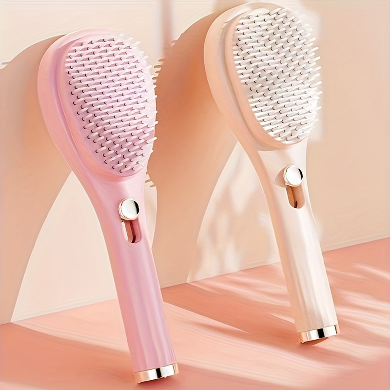 TEMU 2pcs Magic Extendable Scalp Massage Comb - Anti-static, Portable Hair Styling Tool For All Hair Types, Enhancing, Unscented, Pink With Cleaning Feature, Hair Brush