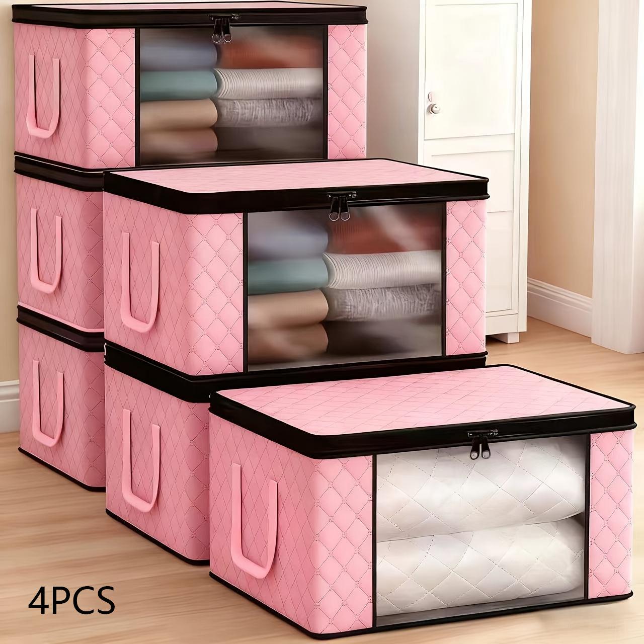 TEMU 4pcs Extra Large Foldable Storage Boxes, Window- With Zipper And Lid, Durable Foldable Clothing Organizer With Reinforced Handles, Suitable For