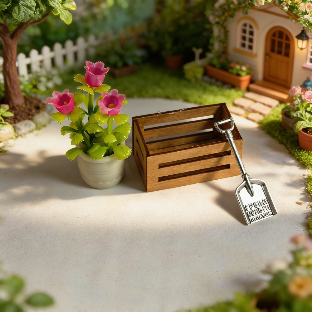 3pcs Mini Potted Scene Model, No Electricity Required, Storage Box Model, Potted Model, Shovel Model, Courtyard Scene Decoration, Shooting Props, Adult Desktop Decoration, Ideal Gift