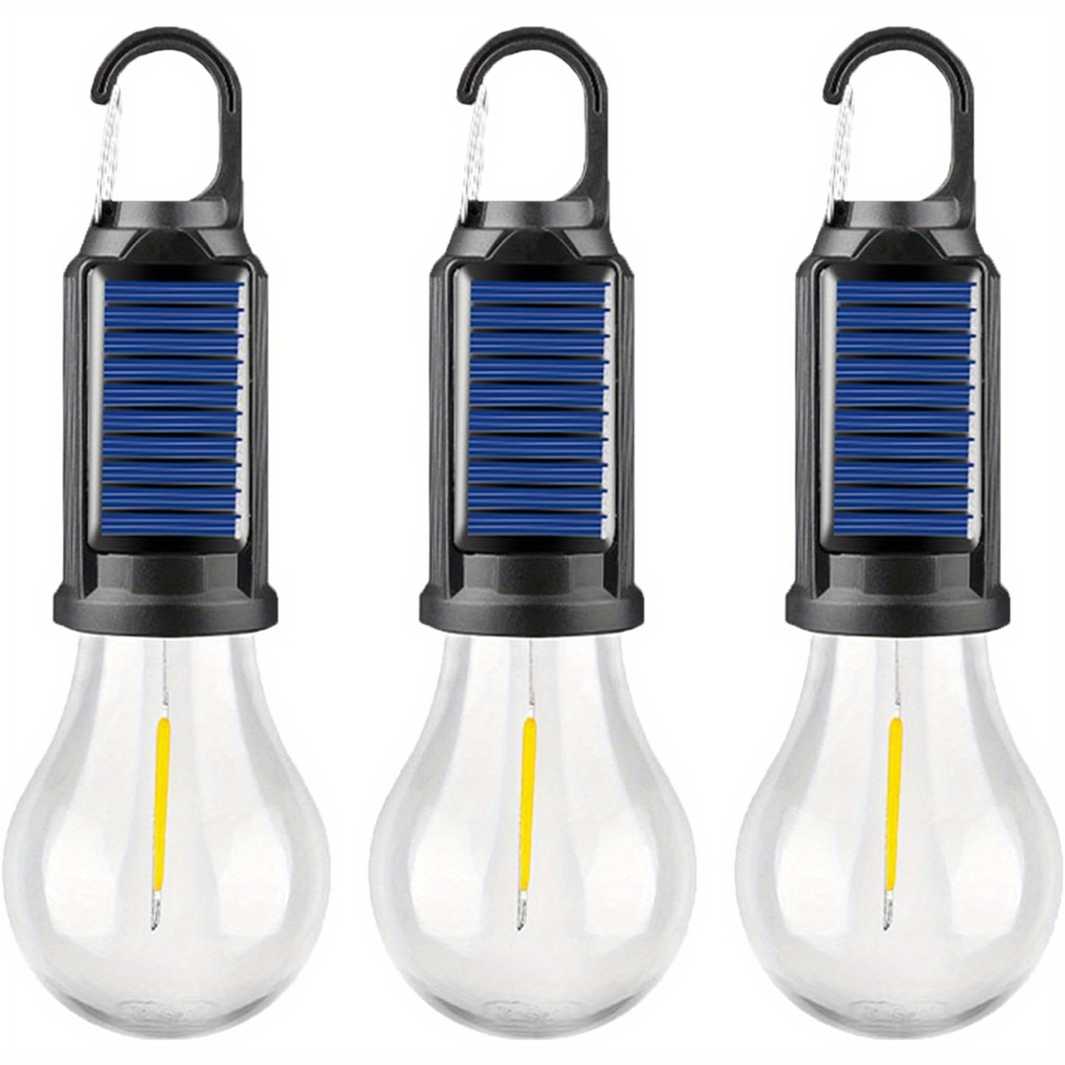 TEMU 3pack Solar Tent Lights | Usb Rechargeable Led Waterproof Camping Lantern With Clip Hook For Outdoor, Christmas, Decorations, Emergency,