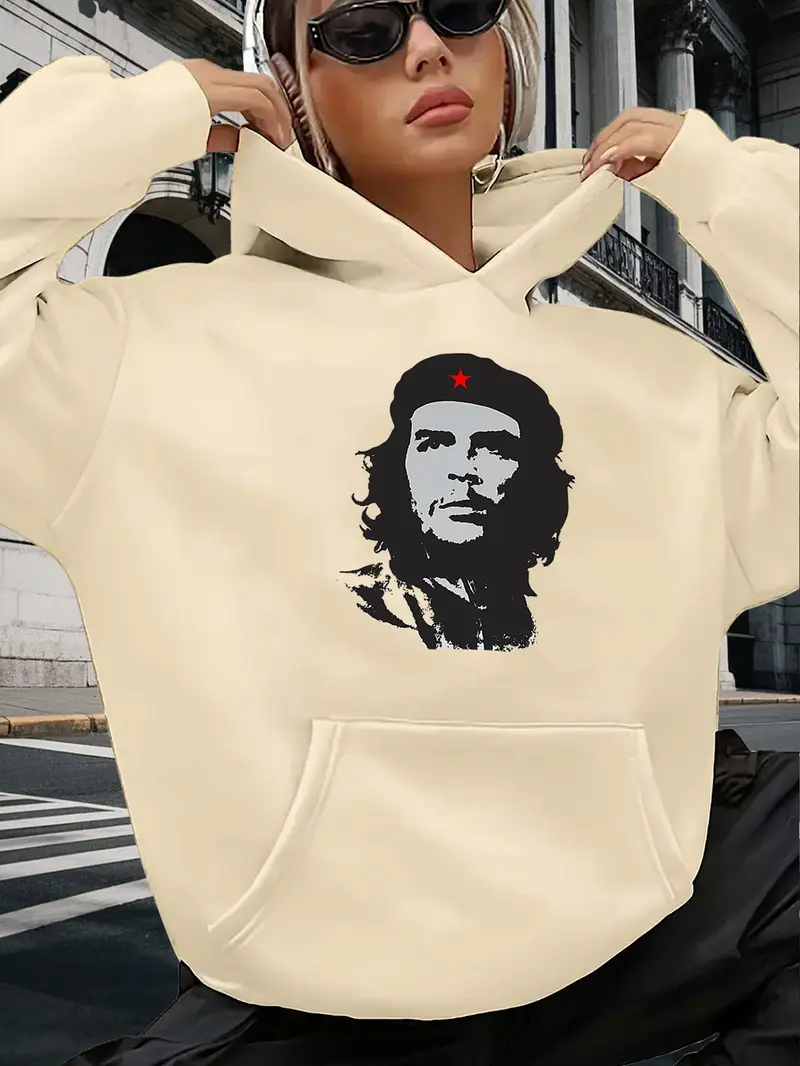 Apricot Women's Hooded Sweatshirt with Che Guevara Print