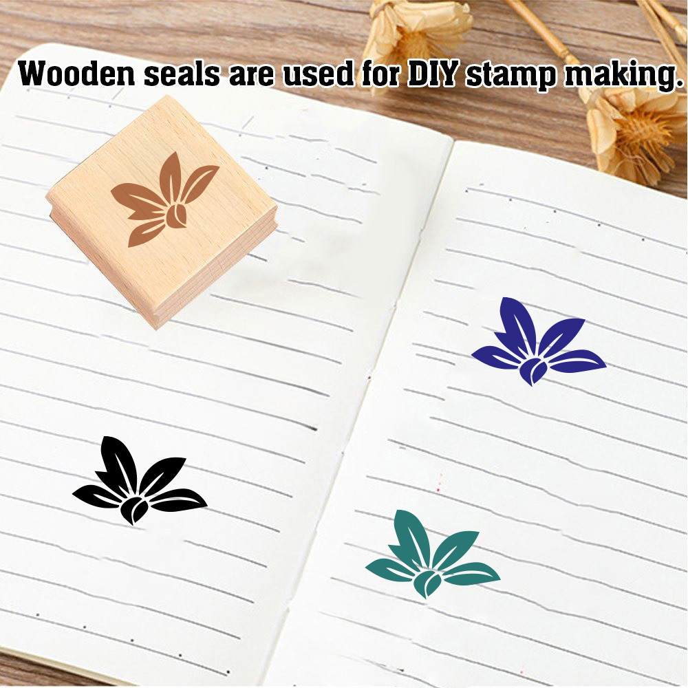 Five-Petal Lotus Silhouette Rectangle Wooden Rubber Stamp