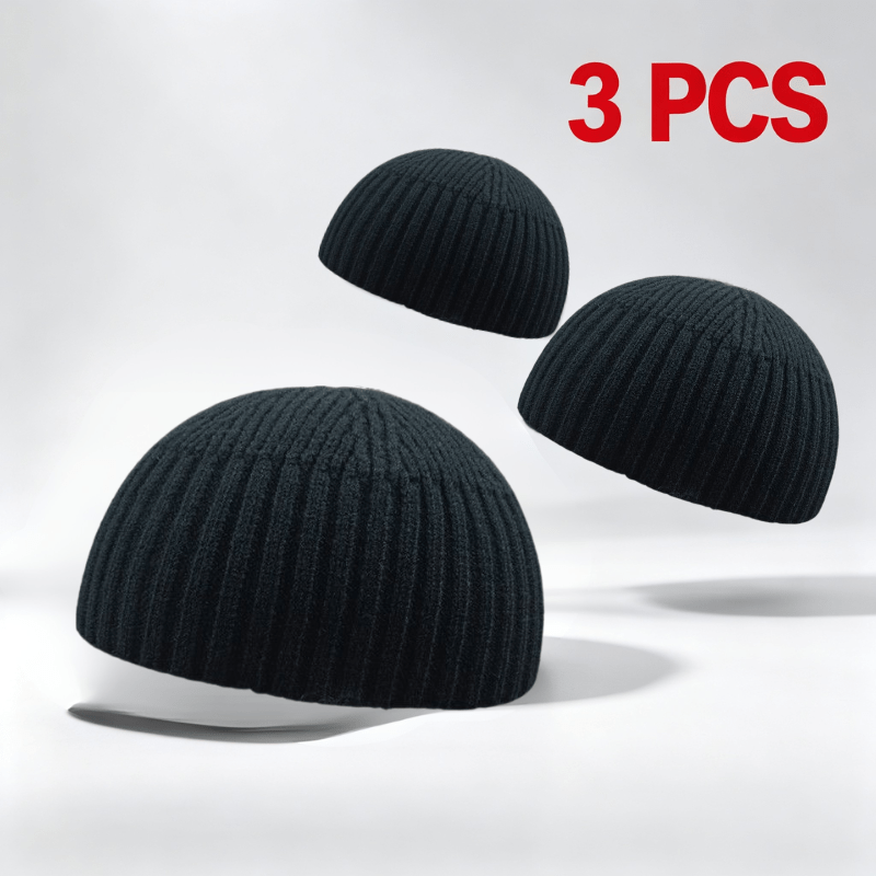 TEMU 3pcs Short Hat, Brimless Pullover Caps, Urban , Stretchy Thick Fabric, Classic Daily Beanie Caps, Suitable For Outdoor Sports And Cold For Adult