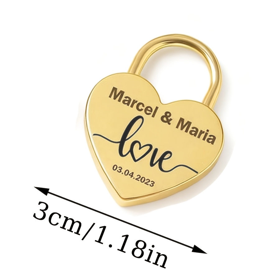 TEMU Personalized Engraved - Heart-shaped Lock With Laser-engraved Text, , Multiple Colors Available, Couple's Gift, Suitable For Weddings,