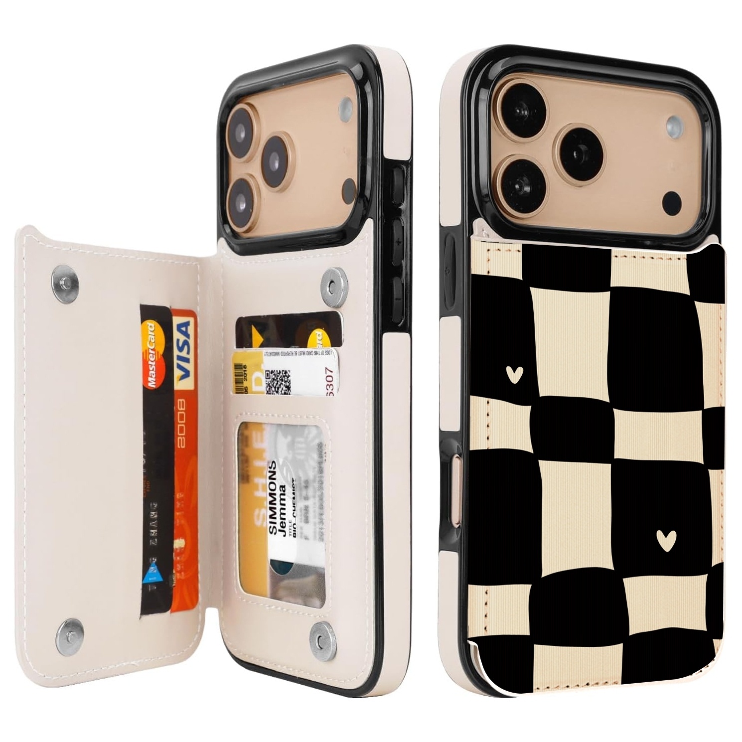TEMU Phone Case - Black And White Checkered Heart Sweet Cool Hand-painted Retro Phone Case, Niche Girly Anti-drop Protective Cover New Faux Leather