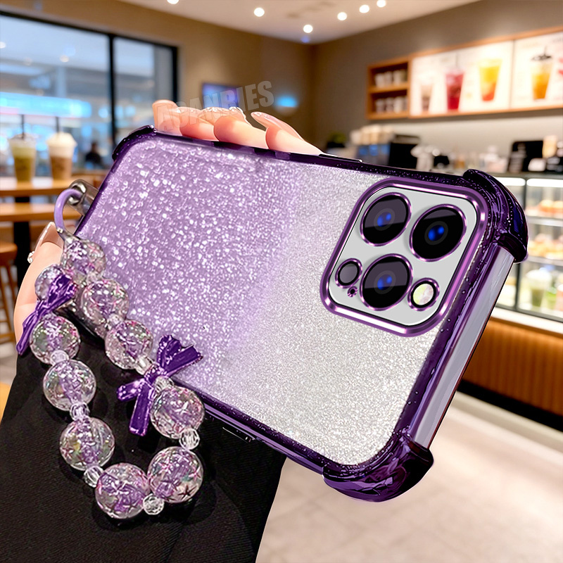 TEMU Phone Case: Lanyard Wrist Strap Chain Luxury Plating Glitter Gradient Shockproof Protection Phone Case For Iphone 11/ 11 Pro/ 11 Pro Max/ 12/ 12