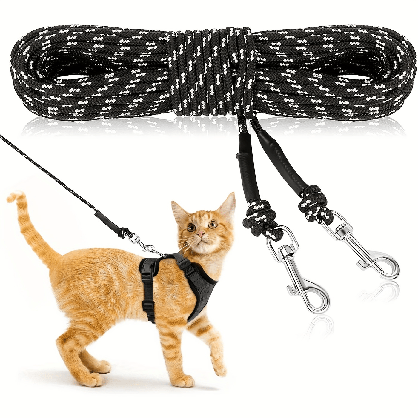 TEMU Reflective Cat Leash, 4.5m/ 9m/ 15m (15ft/30ft/50ft) Escape Proof Walking Lead Yard Long Leash, Extender Leash Training Playing Outdoor For Cats