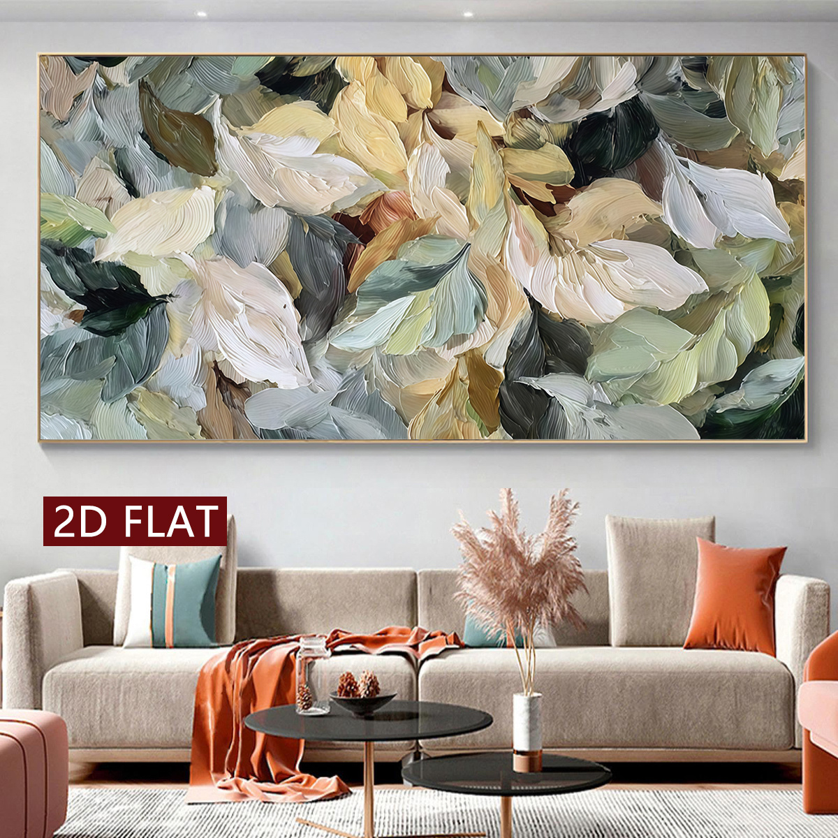 TEMU 2d Flat, 2d Flat, 2d Unframed Canvas Poster Featuring An Abstract Leaf Oil Painting Texture, Suitable For. Ideal As A Gift For Valentine's Day,