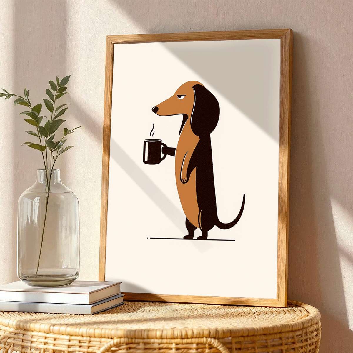 TEMU 2d Flat, 2d Flat, 1pc Dachshund With | Minimalist Style Wall Decoration, Frameless Canvas, Suitable For Living Rooms, Bedrooms, Bathrooms,