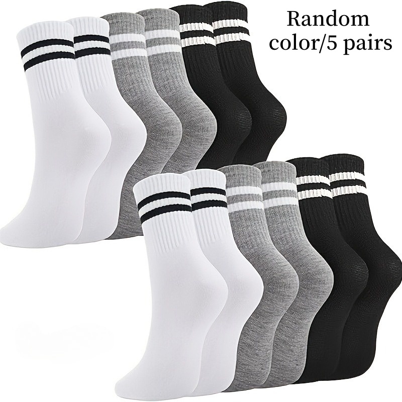 5 Pairs Women's Mid-Calf Socks, Breathable Athletic Socks