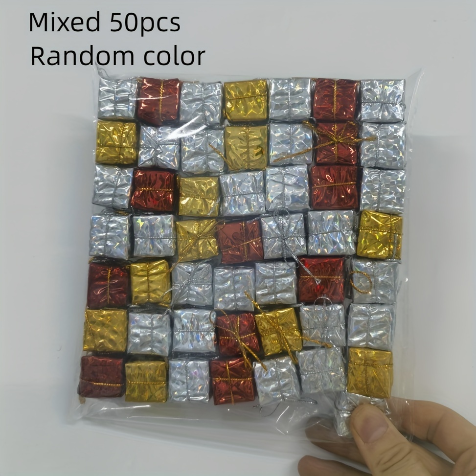 Image of 50pcs Mini Christmas Ornaments- Colorful 3d Gift Boxes For Tree Decoration, Event Supplies, No Power Needed For Halloween, Christmas Event Party Supplies,random