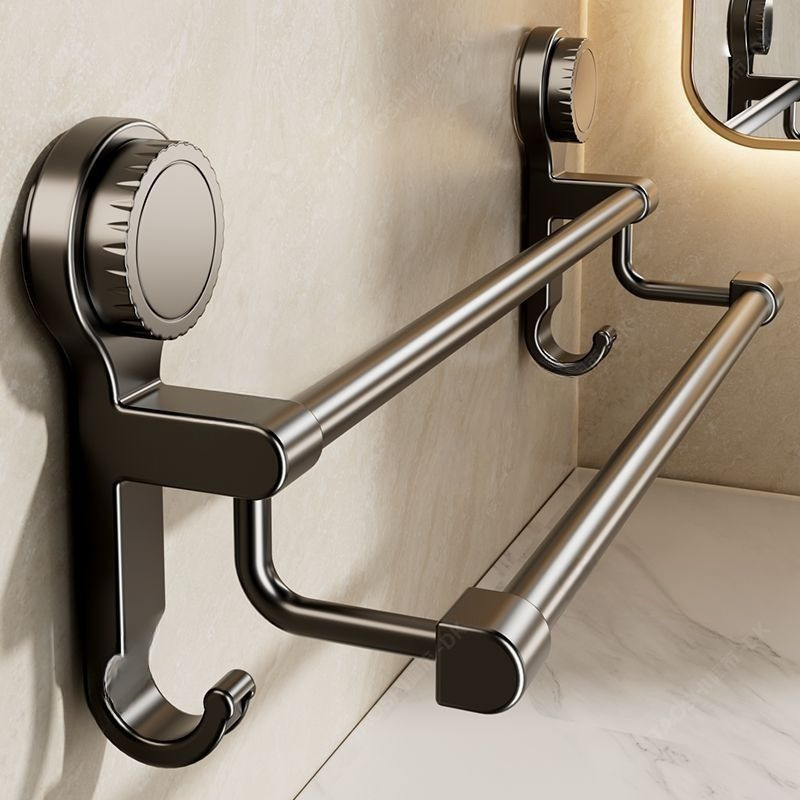 Durable Wall-mounted Towel Rack With Strong Suction Cups, Featuring Double Hooks For Space In The Bathroom Without The Need For Drilling