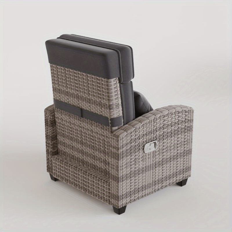 Outdoor Recliner Chair W/ Adjustable Backrest+Footrest, 150° Lay Flat Rattan Patio Recliner with Air Pump+Flip-Up Table+Removable Cushion