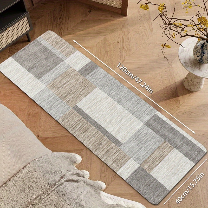 TEMU 1pc, Gray And Beige Geometric Plaid Mat, Non-slip, Machine Washable Polyester Floor Mat, Suitable For Living Room, Bedroom, Kitchen, Dining Room