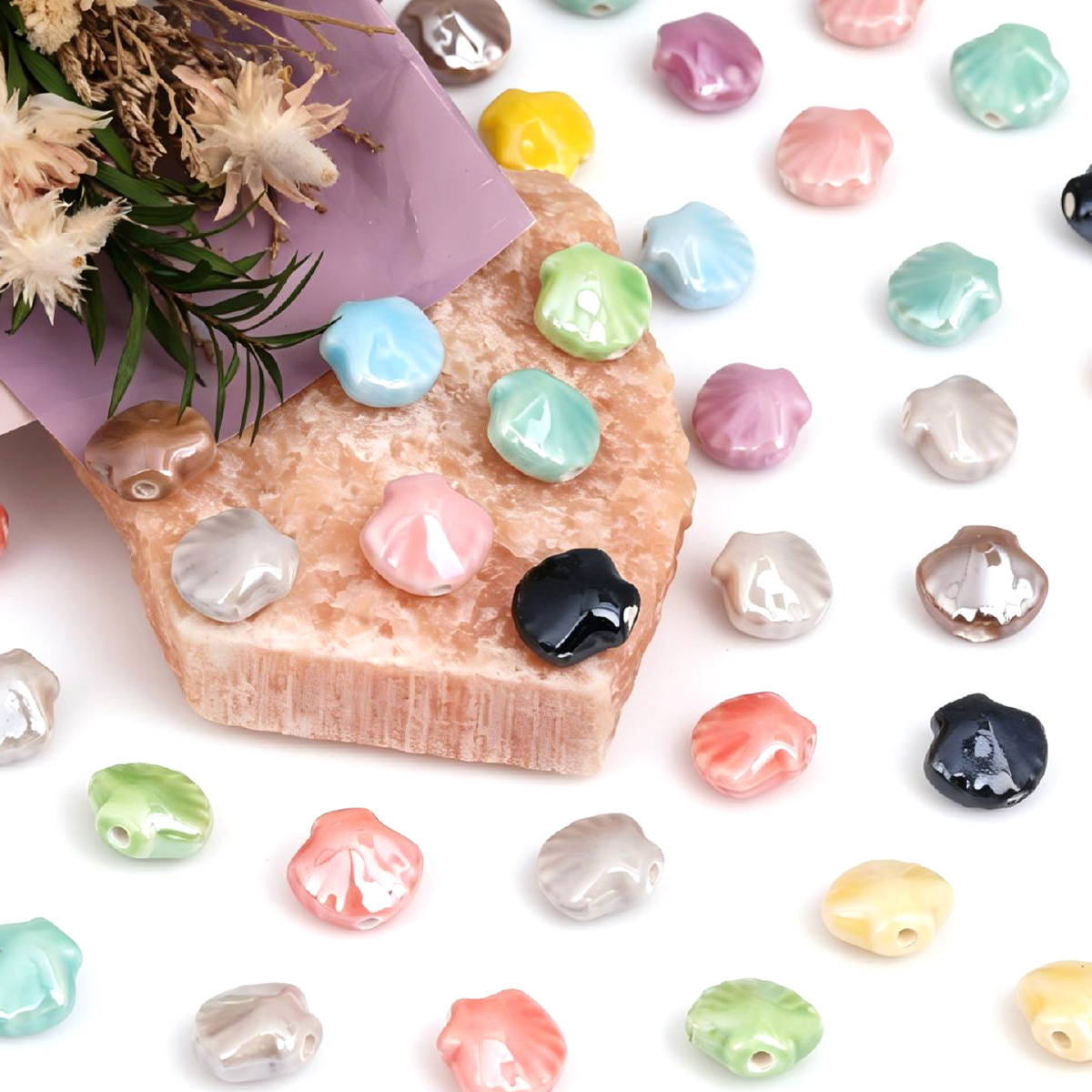 12pcs Scallop Shell Ceramic Beads for DIY Jewellery Making