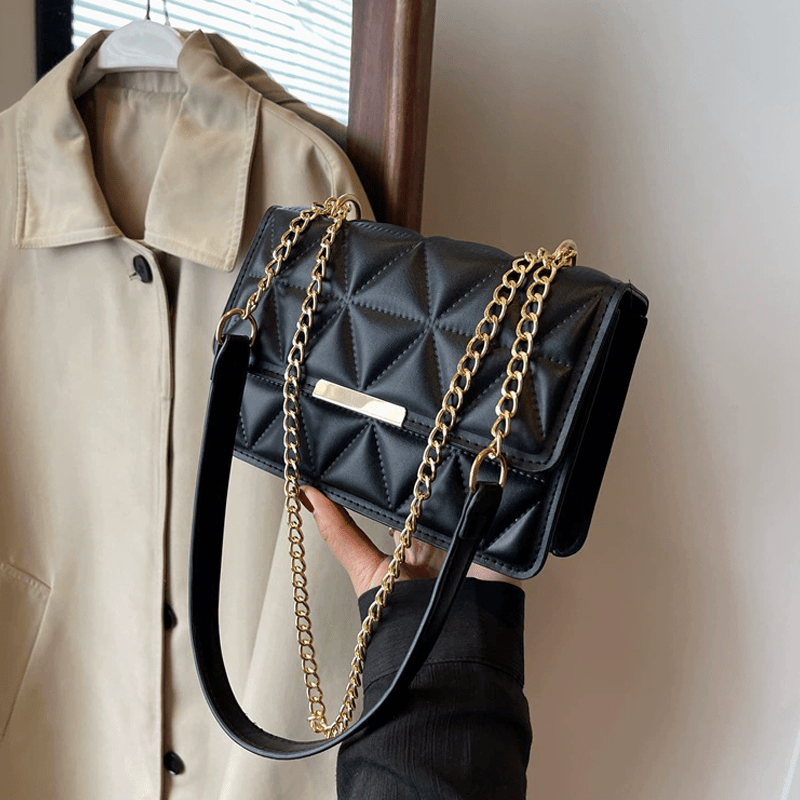 TEMU Elegant Women's Mini Crossbody Bag | Quilted Diamond Pattern | Black With Golden-tone Chain Strap | Magnetic Closure | Lightweight & Versatile For Daily Use, Novelty Purse