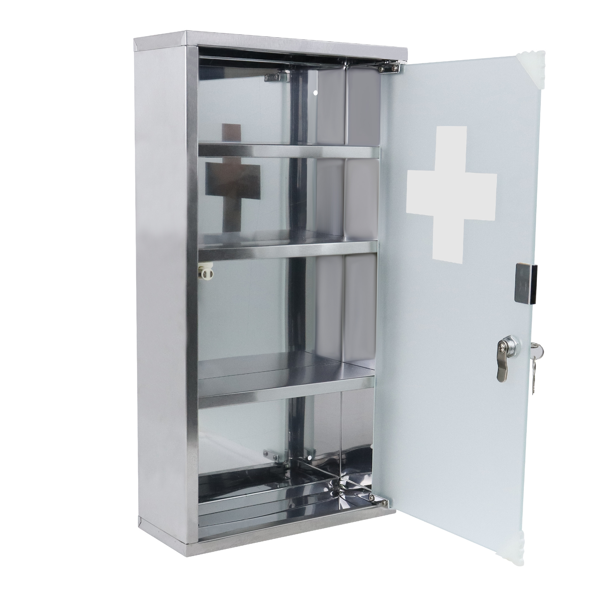 TEMU Medicine Cabinet, Medicine Cupboard, Stainless Steel Medicine Cabinet, 2/3/4 Compartments, Medicine Cabinet With Glass Door And 2 Keys, Cabinet,