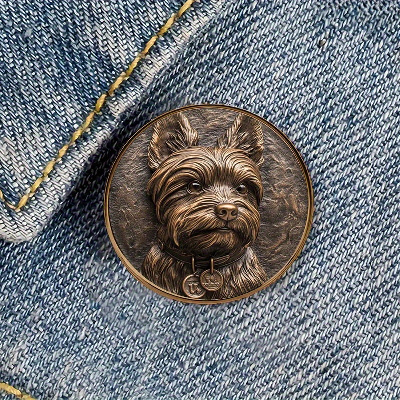 TEMU 1pc Pet Dog Yorkshire Terrier Alloy Resin Round Brooch Badge Perfect For Backpacks, Hats, Clothes, Shoes, And Boots Decoration