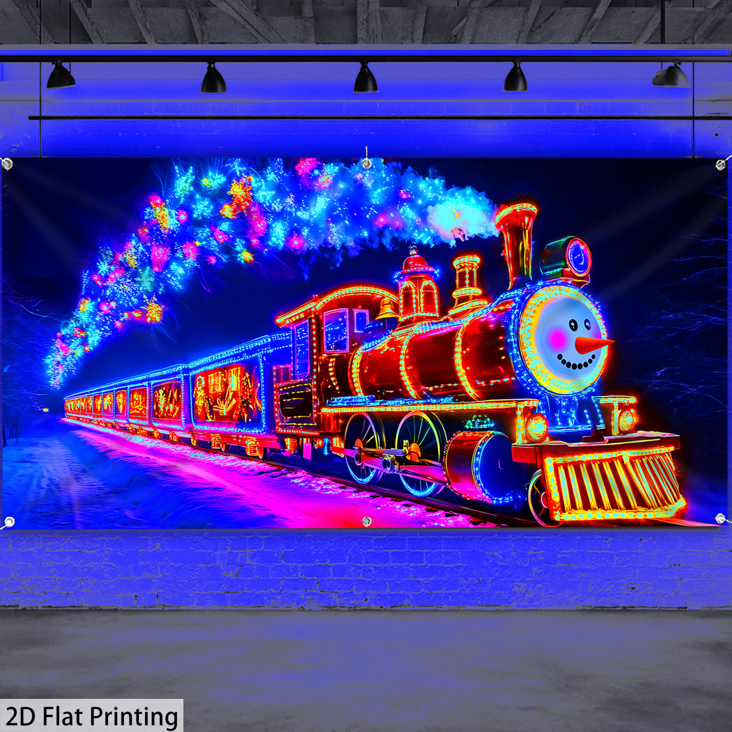 1 stuk QD_VIVIOS UV Glow in the Dark Banner - Reusachtig/XXL Black Light Reactieve Trein met Kerstman & Elfen, Zelfverlichtende Feestdecoraties voor Kerstmis