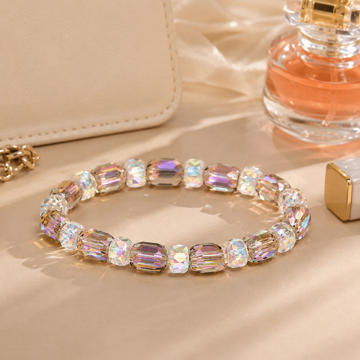 TEMU 1pc Colorful Aurora Crystal Bracelet, Women's Iridescent Multi- Bangle, Stylish Jewelry Gift, Elegant Crystal Bracelet For Women, Perfect Gift