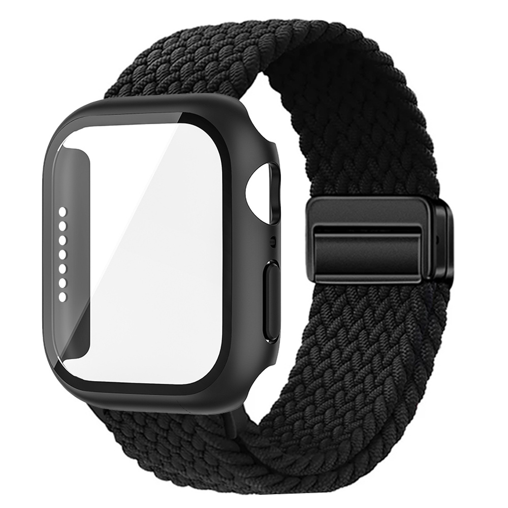 TEMU Cinturino sportivo elasticizzato intrecciato in nylon e custodia in vetro temperato compatibile con Apple Watch 40 mm 41 mm 44 mm 45 mm 42 mm 46