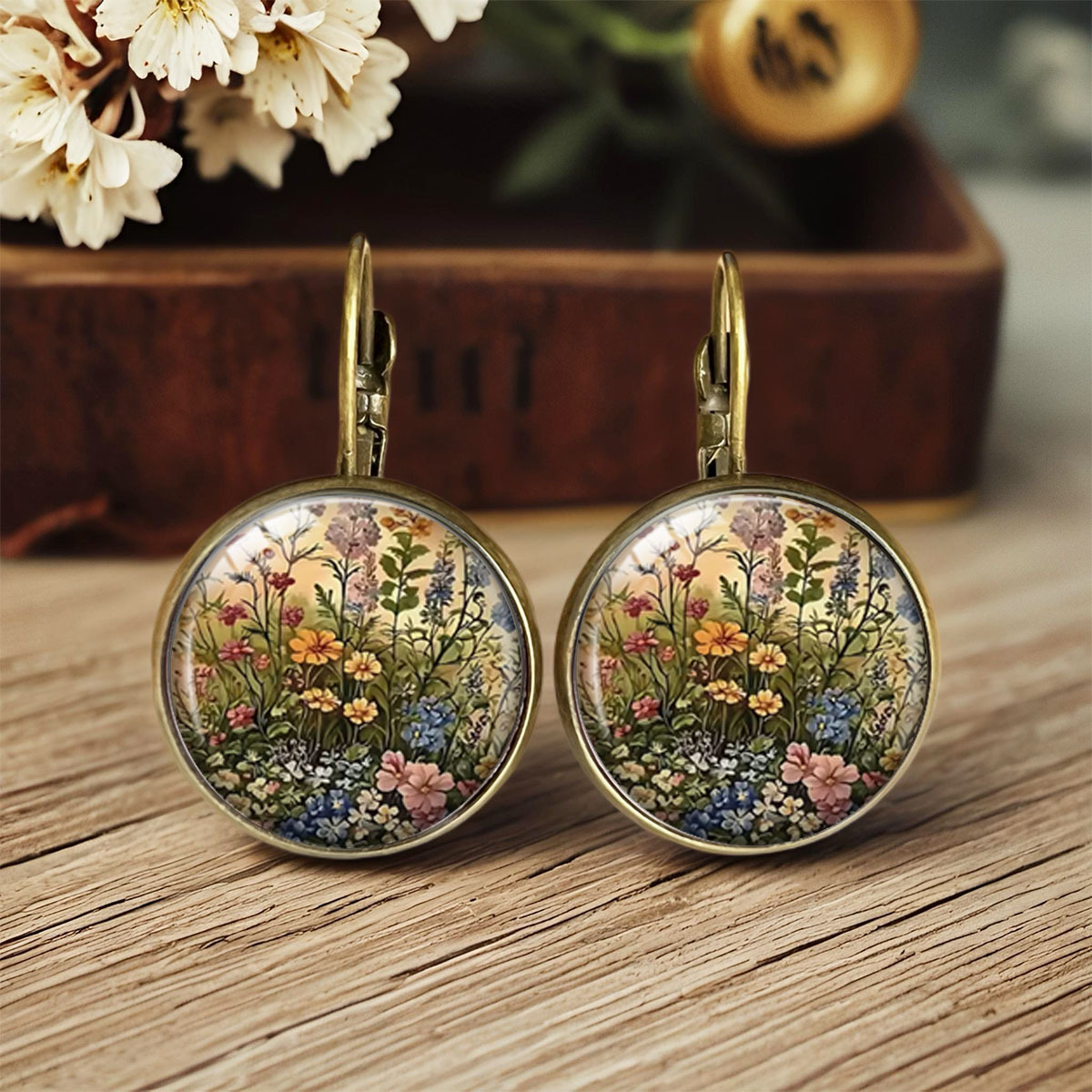 TEMU 1 Pair Of Aesthetic Warm- Mixed And Herbal Watercolor Round Drop Earrings, Nature Earrings