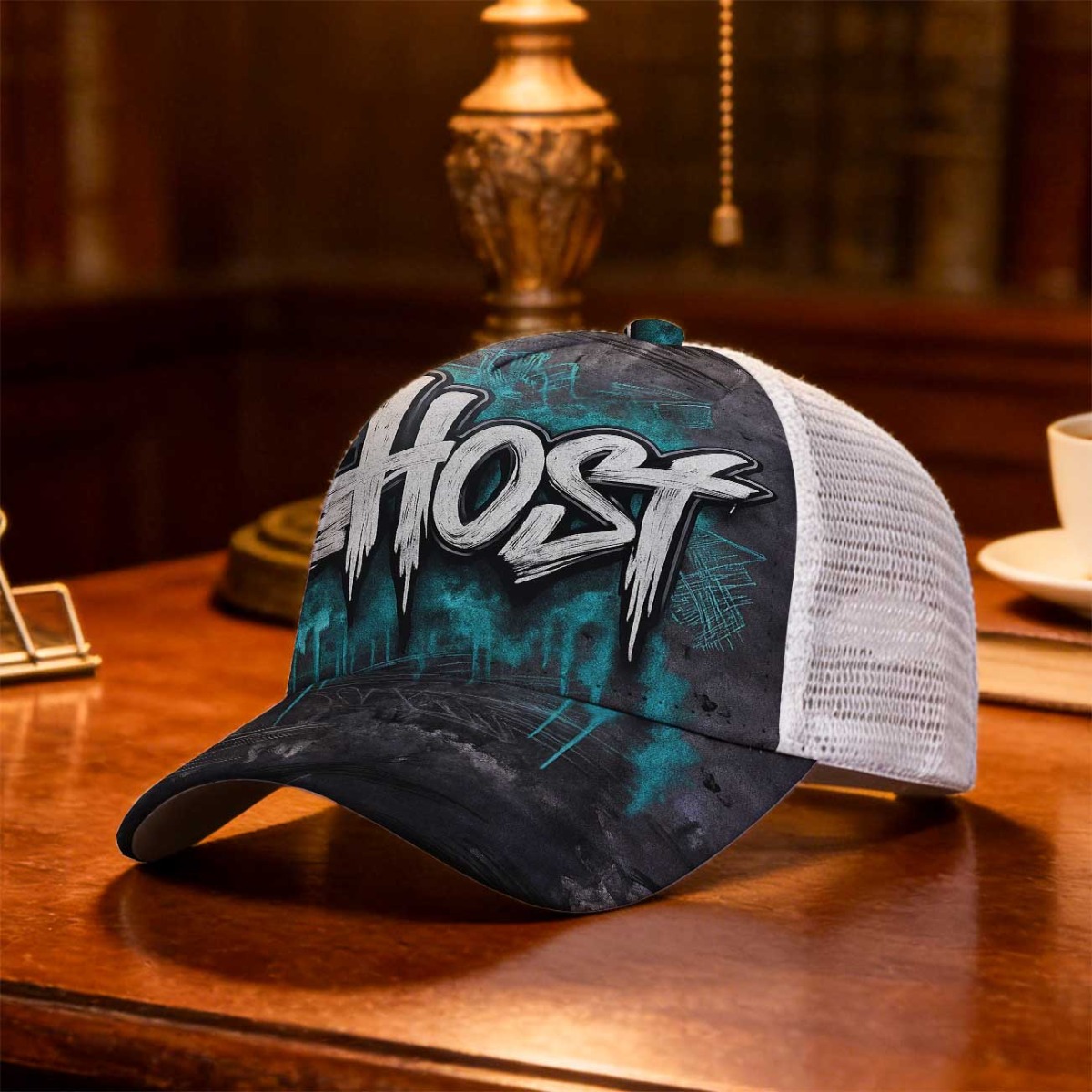 TEMU 1pc ' Adjustable Snapback Cap With Graffiti Print - Breathable Mesh Panel Hat, Lightweight Round Top & Curved Brim, Half-print Suitable For