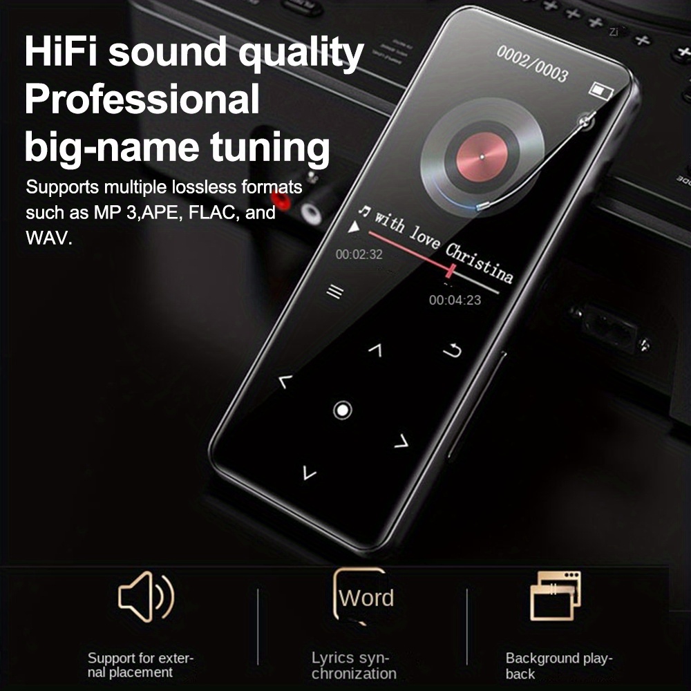 128GB MP3 Music Player with E-book, Video Playback, Image Viewing, Recording, Alarm, Wireless Connection, Speaker, Calendar 4.57 cm BT Portable MP3 FM Radio Music Playback Up to 30 Hours Zinc Alloy Body