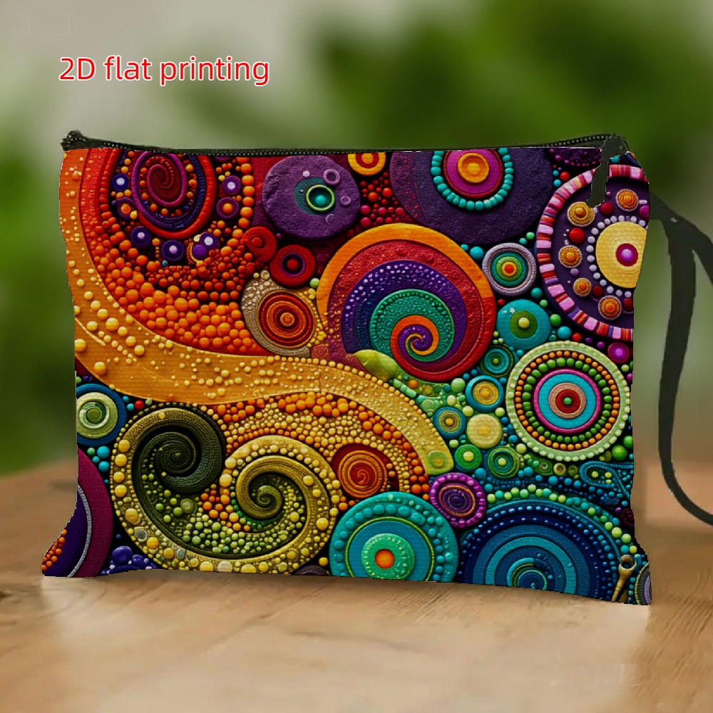 TEMU Borsa a a polsino con motivo a spirale e design piatto 2D, con stampe di astratta. Questa elegante pochette per trucco e articoli da toeletta 癡