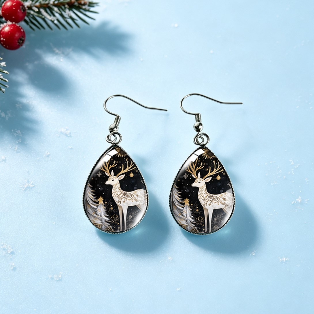 Unisex Christmas Elements Teardrop Dangle Earrings