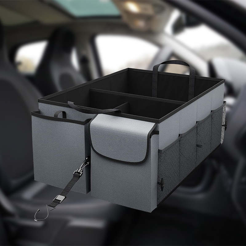 Image of Trunk Organizer - Collapsible, Truck & Accessories For Women And Men, Multi-compartment Automotive Suv Organizer For Storage W/ Adjustable Straps - Grey