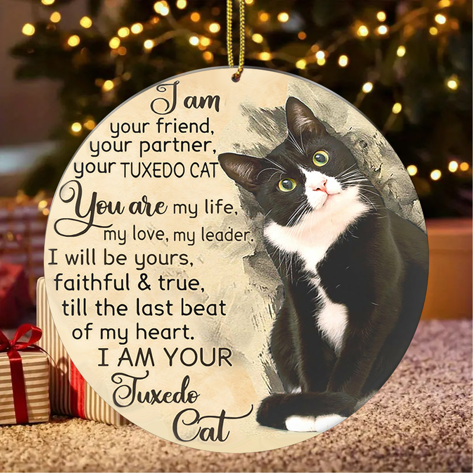 

Tuxedo Cat Christmas Ornament - Perfect Gift For , Acrylic Hanging Decoration For Tree, 3.2x3.2in