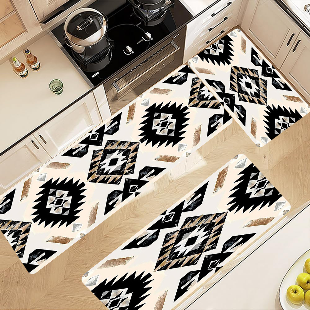 TEMU 2pcs/3pcs, A Soft And Lightweight Kitchen Rug Set For Home Use, Featuring A Bohemian Tribal , Non-slip, Washable, Oil And Rug, Made Of Flannel