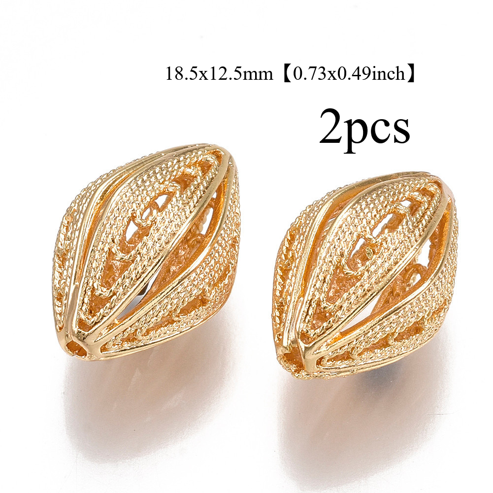 TEMU Lot de 2 perles en laiton filigrané, creuses, plaquées 18K, 18,5x12,5mm, trou : 1,2mm, assortiment de perles, pour artisanat, tentures murales,