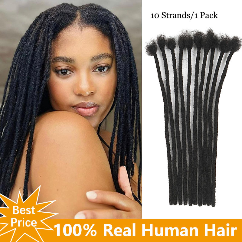 TEMU Extensions Locs en Cheveux Humains pour Hommes/Femmes, Épaisseur 0,2 cm, 10 Mèches/Lot, Extensions de Dreadlocks en Cheveux Humains Peignables,