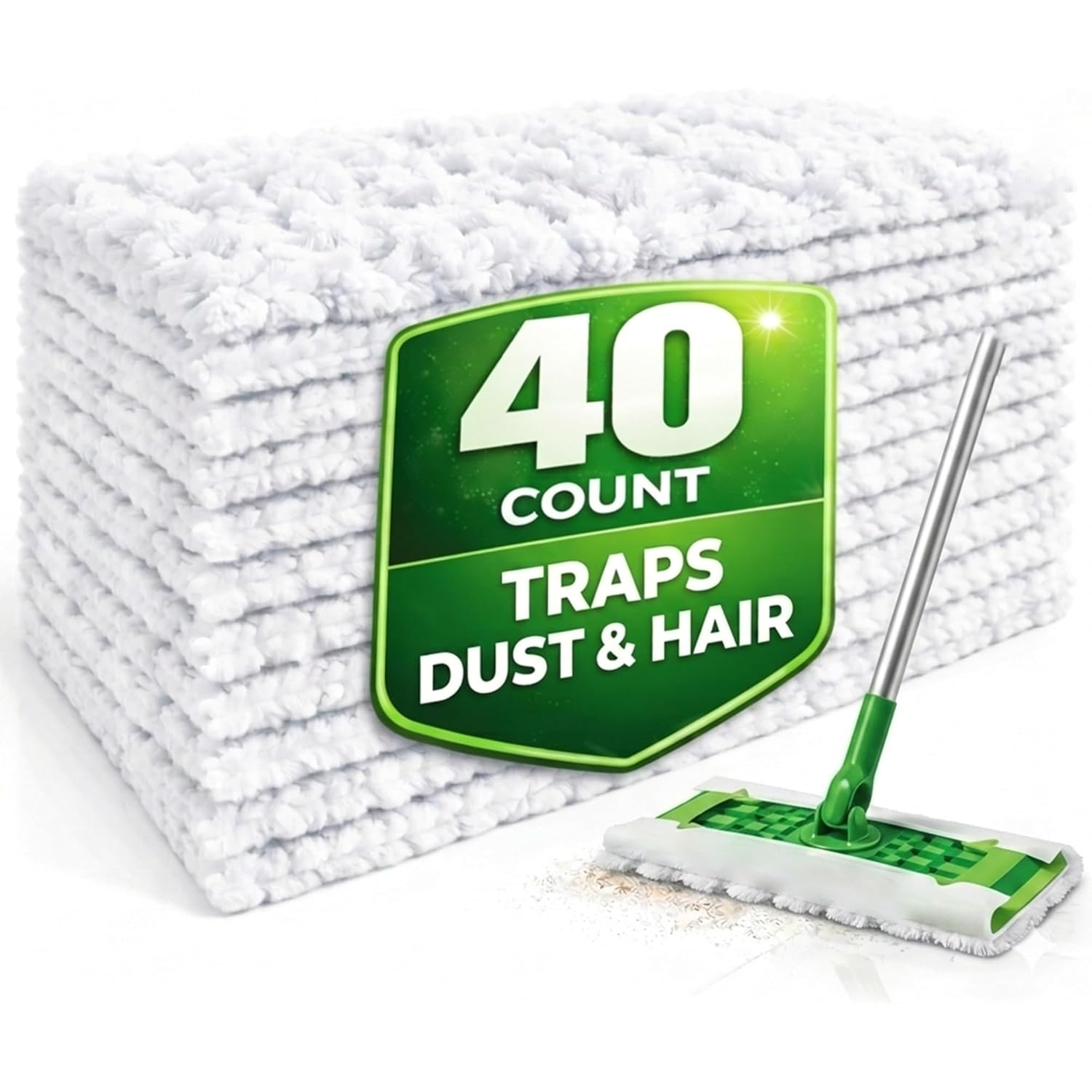 TEMU 40pcs White Disposable Mop Pads, Unscented, Microfiber Cleaning Tools, Suitable For Cleaning Offices, Cars, Computers, Furniture, Kitchens, And