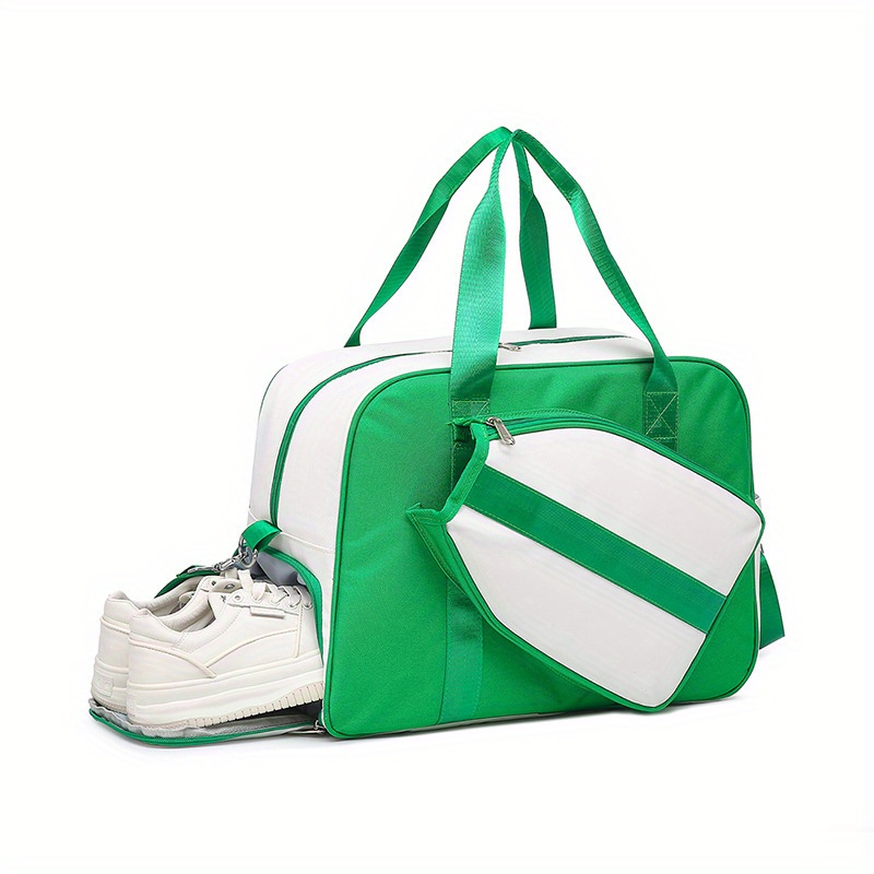 1pc premium pickleball tote bag with shoe compartment & water bottle holder - durable crossbody sling bag for  , green/blue/black, gym, sports, travel 0