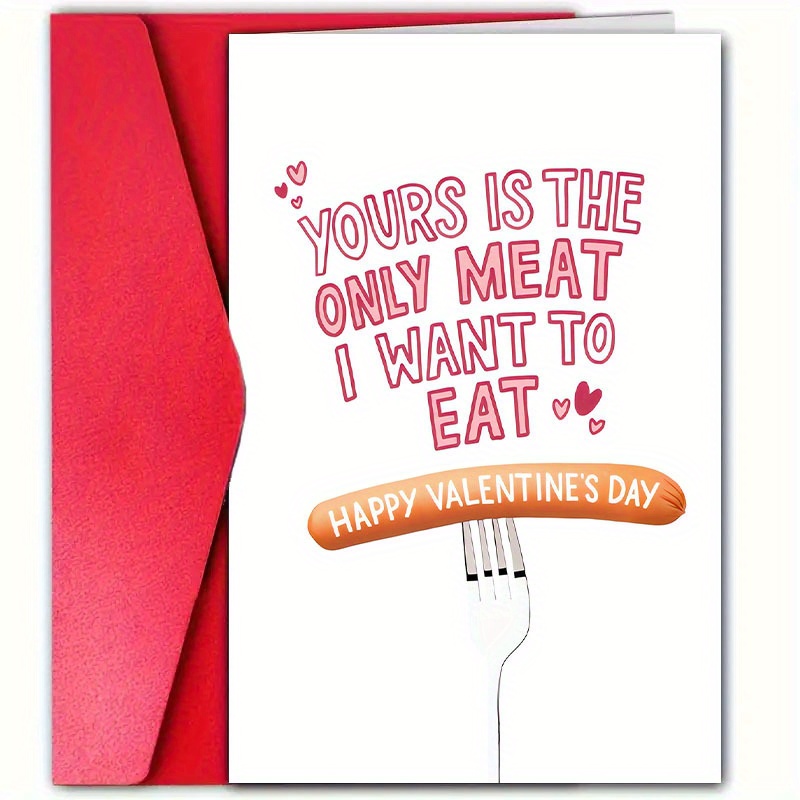 

1pc 's Day Card With Envelope – "yours Is The Only Meat I Want To Eat" Humorous Greeting For Husband, Wife, Or Partner, 12cm X 18cm, High-quality Paper, Anniversaries & Valentine's Day