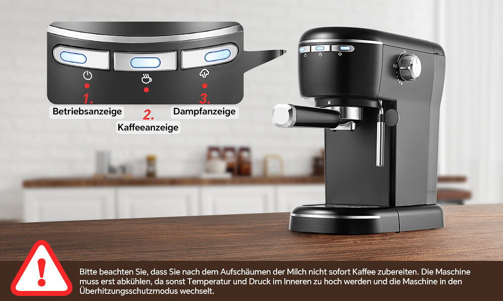 Automatic Espresso Machine with 15 Bar High Pressure, Cappuccino & Latte Maker, 3-Button Control & One-Touch Operation, 1 or 2-Cup Espresso Maker, Heavy-Duty Coffee Machine Suitable for, Office, Coffee Shop - Ideal Gift for Coffee Lovers, 1100W