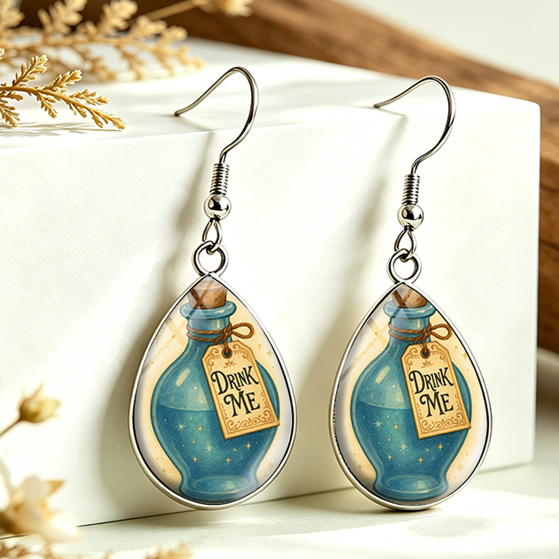 TEMU 1 Pair Potion Tear Drop Glass Cabochon Earrings Fashion Jewelry Gift
