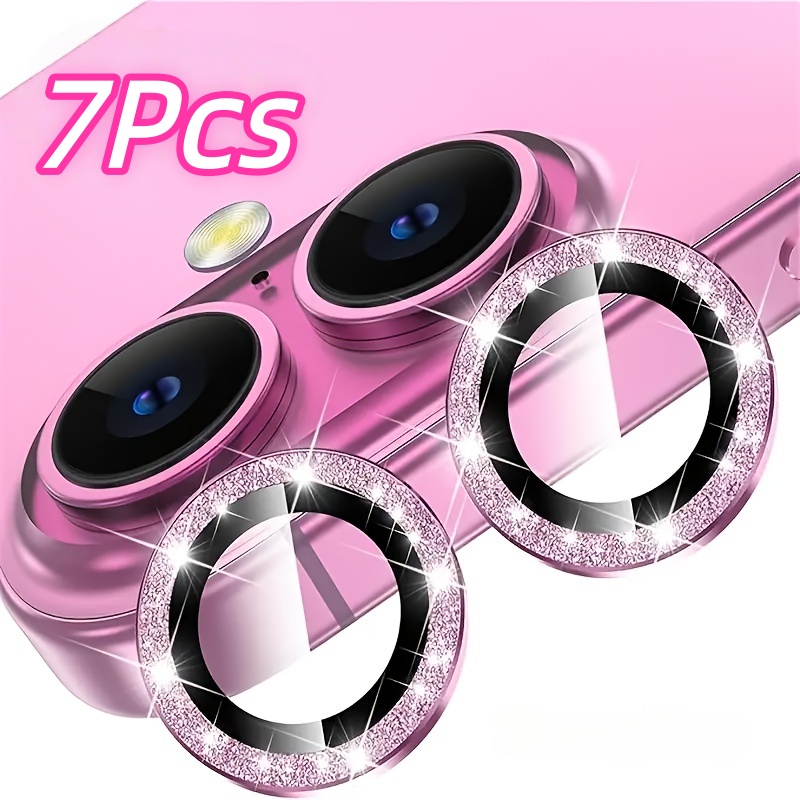 TEMU 7pcs Shiny Phone Camera Glass Screen Protector, Suitable For Iphone 17/16/16 Plus, Tempered Glass Lens Protector